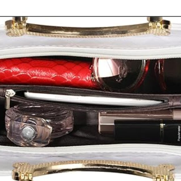 Neiman Marcus Shiny Faux Leather Diamond Pattern Top Handle Purse - Picture 5 of 7